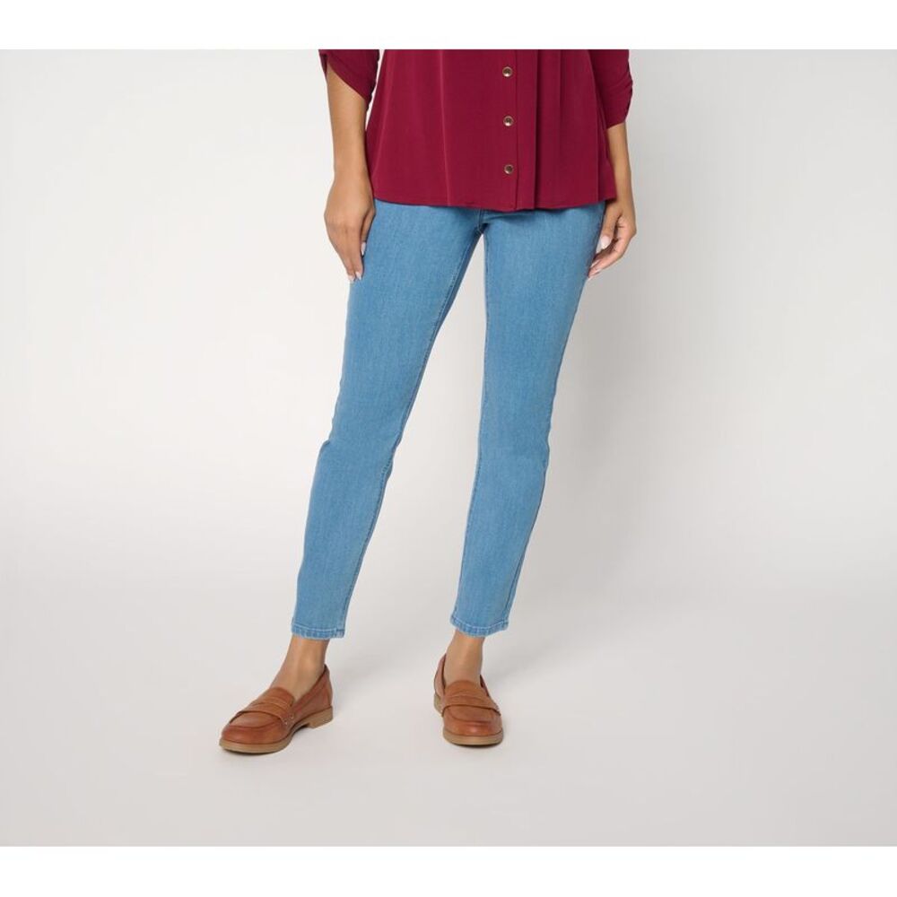Susan Graver Women's Petite Pants 4P Make Your Selection: Denim Slim Blue